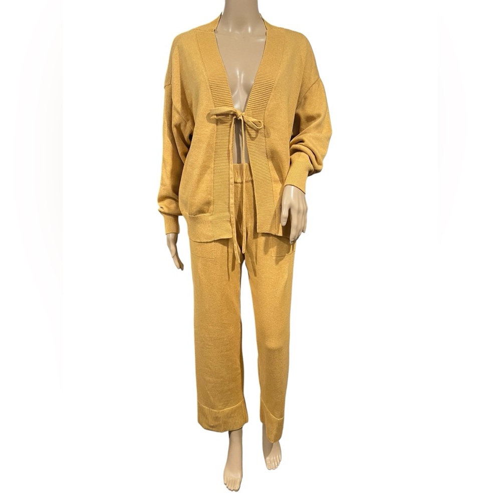 NWOT Free People Beach Womens Solar 2 Piece Cardigan & Pants Set XS Gold Heather - Picture 2 of 13